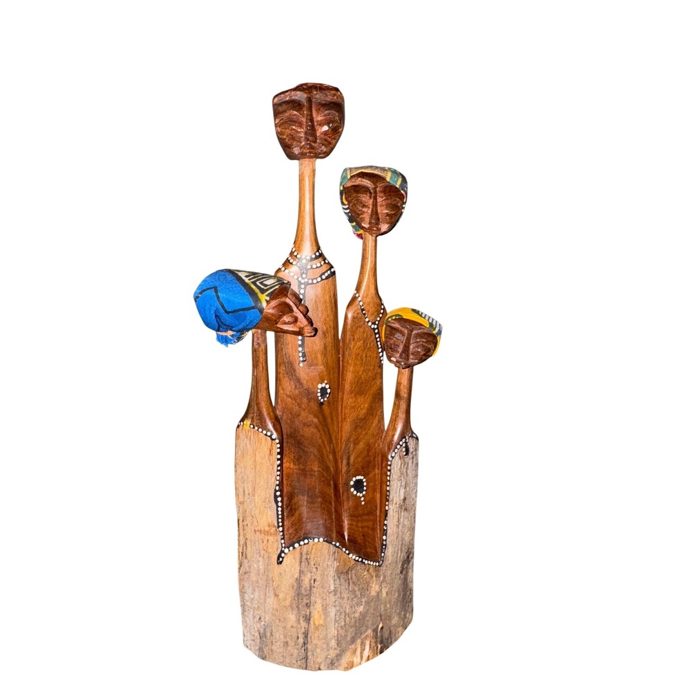 Mokande Tribe Mozambican Family Hand Carved Wood Figures 12x4.5"